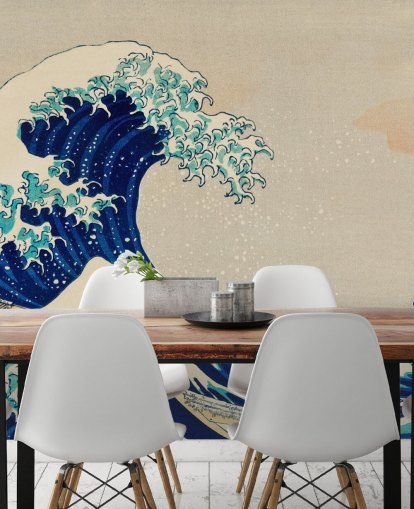 blaue kundenspezifische orientalische Tapete namens The Great Wave off Kanagawa für Schlafzimmer und Wohnzimmer blaue kundenspezifische orientalische Tapete namens The Great Wave off Kanagawa für Schlafzimmer und Wohnzimmer