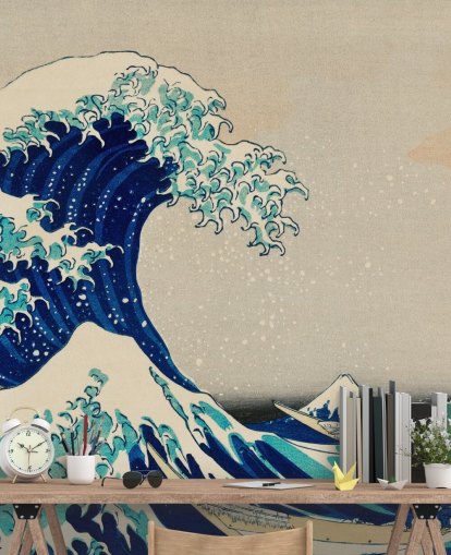 blaue kundenspezifische orientalische Tapete namens The Great Wave off Kanagawa für Schlafzimmer und Wohnzimmer blaue kundenspezifische orientalische Tapete namens The Great Wave off Kanagawa für Schlafzimmer und Wohnzimmer