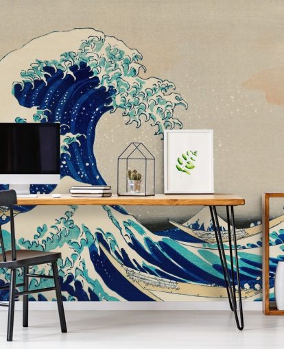 blått tilpasset orientalsk tapet kalt The Great Wave off Kanagawa for soverom og stuer blått tilpasset orientalsk tapet kalt The Great Wave off Kanagawa for soverom og stuer