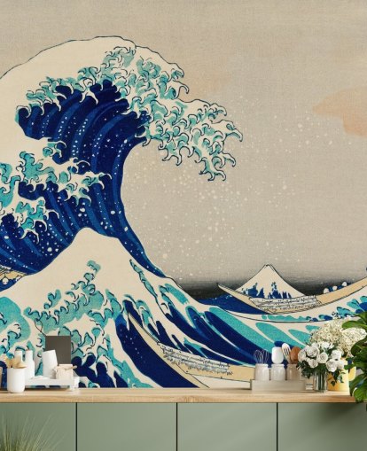blauw op maat gemaakt oosters behang genaamd The Great Wave off Kanagawa voor slaapkamers en woonkamers blauw op maat gemaakt oosters behang genaamd The Great Wave off Kanagawa voor slaapkamers en woonkamers