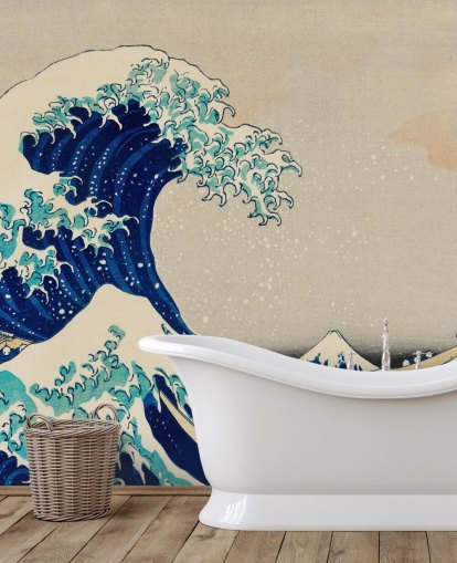blå brugerdefineret orientalsk tapet kaldet The Great Wave off Kanagawa til soveværelser og stuer blå brugerdefineret orientalsk tapet kaldet The Great Wave off Kanagawa til soveværelser og stuer