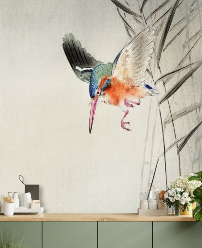 ijsvogel muurschildering genaamd Kingfisher Hunting for Fish in the Water at Wallsauce voor slaapkamers, woonkamers en badkamers ijsvogel muurschildering genaamd Kingfisher Hunting for Fish in the Water at Wallsauce voor slaapkamers, woonkamers en badkamers
