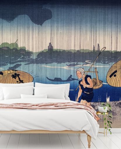 People Walking Beneath Umbrellas Mural People Walking Beneath Umbrellas Mural