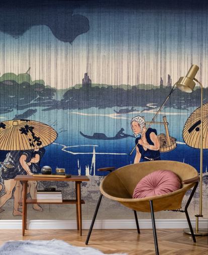 Menschen gehen unter Regenschirmen Fototapete Menschen gehen unter Regenschirmen Fototapete