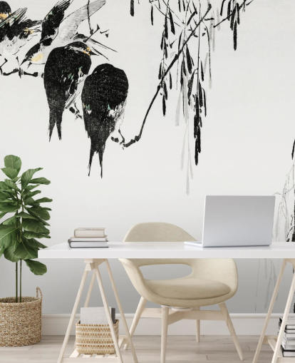 Perched Magpies Wallpaper Mural Perched Magpies Wallpaper Mural
