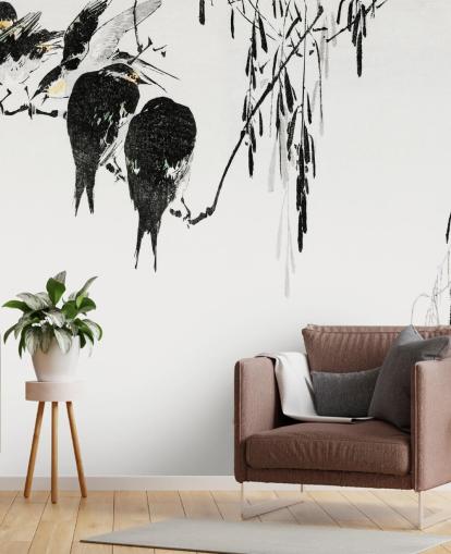 Papel pintado Urracas posadas Papel pintado Urracas posadas