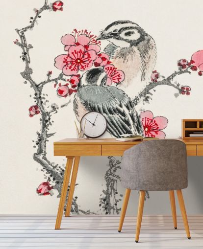 Pine Bunting and Plum Tree Wallpaper Mural Pine Bunting and Plum Tree Wallpaper Mural