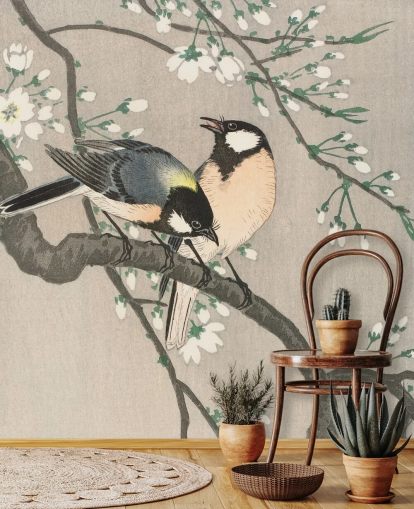 Tits on Cherry Branch Wallpaper Mural Tits on Cherry Branch Wallpaper Mural