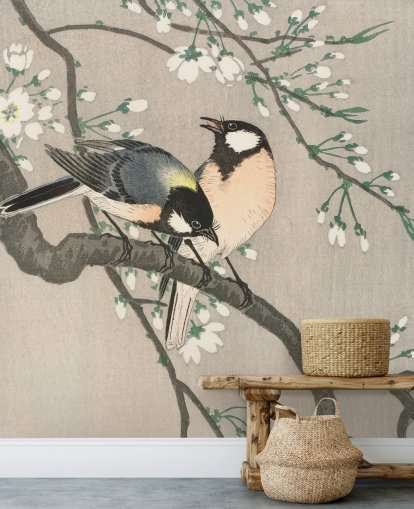Tits on Cherry Branch Wallpaper Mural Tits on Cherry Branch Wallpaper Mural