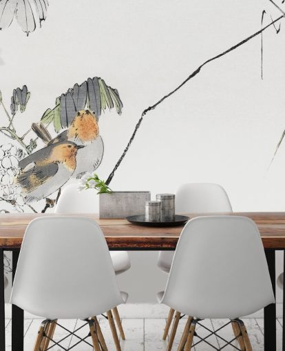 Mural Dos gorriones posados en una rama Mural Dos gorriones posados en una rama