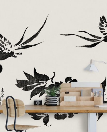 Tapeten-Wandbild „Fasane mit Holzschnitt“ Tapeten-Wandbild „Fasane mit Holzschnitt“