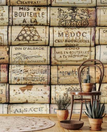 light brown customisable wine wallpaper mural called Wine Corks for kitchens and wine cellars light brown customisable wine wallpaper mural called Wine Corks for kitchens and wine cellars