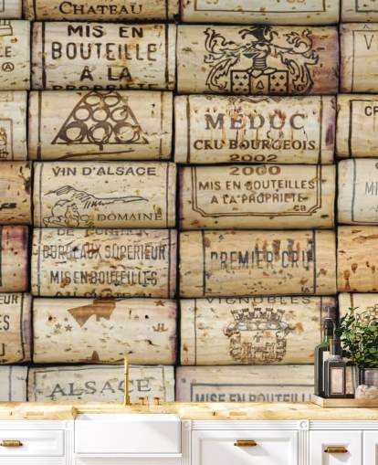 lysebrunt tilpasseligt vintapet vægmaleri kaldet Wine Corks til køkkener og vinkældre lysebrunt tilpasseligt vintapet vægmaleri kaldet Wine Corks til køkkener og vinkældre