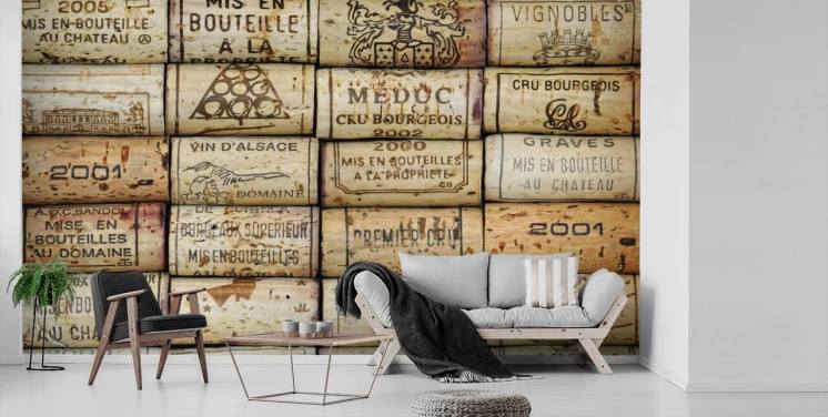Hellbraune, personalisierbare Weintapete namens Wine Corks für Küchen und Weinkeller