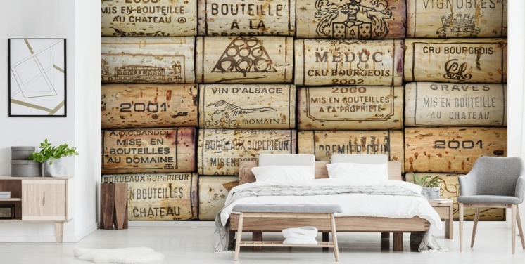papier peint mural personnalisable marron clair appelé Wine Corks pour cuisines et caves à vin