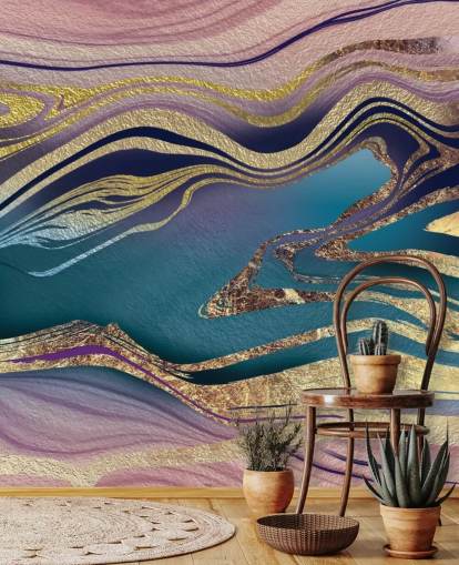 mural de papel pintado de mármol morado, azul y dorado llamado Golden Pink Blue Marble Swirl de Lara Skinner para dormitorios mural de papel pintado de mármol morado, azul y dorado llamado Golden Pink Blue Marble Swirl de Lara Skinner para dormitorios