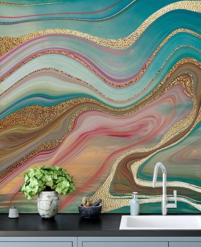 mural de papel de parede de mármore personalizado rosa e turquesa chamado Ombre Strata de Lara Skinner para quartos mural de papel de parede de mármore personalizado rosa e turquesa chamado Ombre Strata de Lara Skinner para quartos