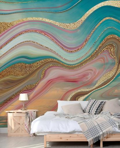 mural de papel de parede de mármore personalizado rosa e turquesa chamado Ombre Strata de Lara Skinner para quartos mural de papel de parede de mármore personalizado rosa e turquesa chamado Ombre Strata de Lara Skinner para quartos