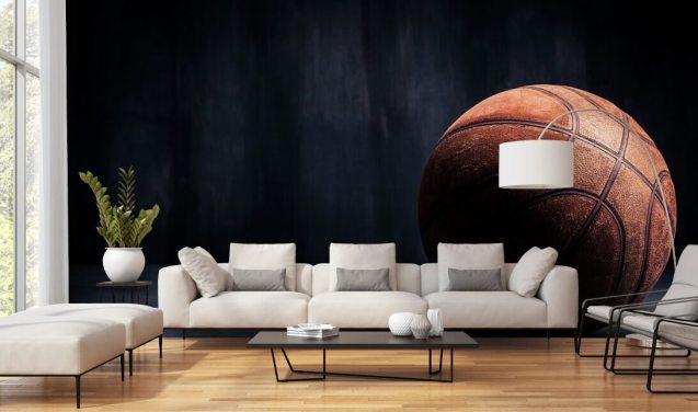 dark basketball wallpaper mural called Vintage Basketball for kids bedrooms, man caves and colleges