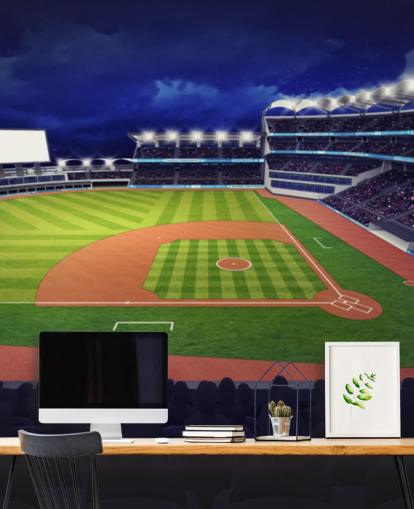 yöaikainen baseball-seinämaalaus nimeltä Baseball Stadium -taustakuvamaalaus lasten makuuhuoneisiin ja miesten luoliin yöaikainen baseball-seinämaalaus nimeltä Baseball Stadium -taustakuvamaalaus lasten makuuhuoneisiin ja miesten luoliin