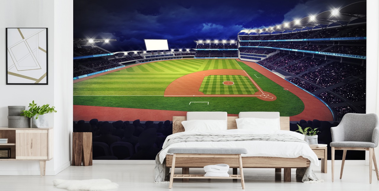 peinture murale nocturne de baseball appelée Baseball Stadium, papier peint mural pour chambres d'enfants et grottes pour hommes