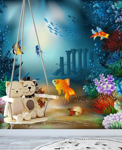 colourful sea life wallpaper mural called Underwater World for kids bedrooms and playrooms colourful sea life wallpaper mural called Underwater World for kids bedrooms and playrooms