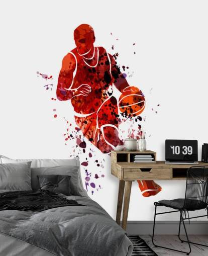 Basketball akvarel vægmaleri Basketball akvarel vægmaleri