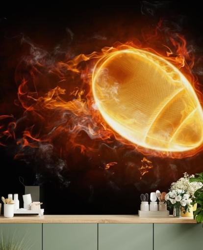 black and orange NFL wallpaper mural called This Ball is On Fire for teen bedrooms, man caves and home offices black and orange NFL wallpaper mural called This Ball is On Fire for teen bedrooms, man caves and home offices