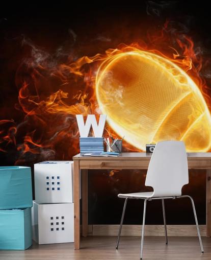 sort og orange NFL tapetmaleri kaldet This Ball is On Fire til teenagerværelser, mandshuler og hjemmekontorer sort og orange NFL tapetmaleri kaldet This Ball is On Fire til teenagerværelser, mandshuler og hjemmekontorer