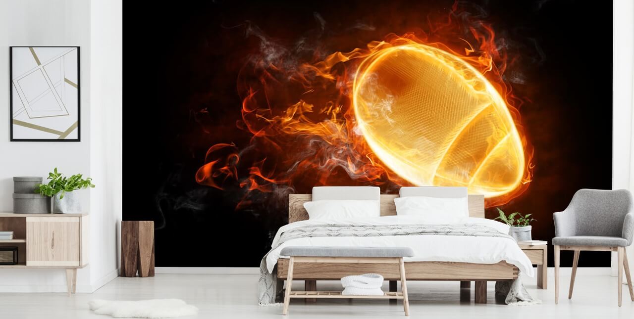 black and orange NFL wallpaper mural called This Ball is On Fire for teen bedrooms, man caves and home offices
