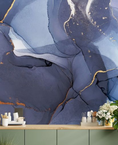 papier peint mural personnalisé bleu marine et or appelé Blue Swirl Watercolour pour les cuisines, les salles de bain et les salons papier peint mural personnalisé bleu marine et or appelé Blue Swirl Watercolour pour les cuisines, les salles de bain et les salons