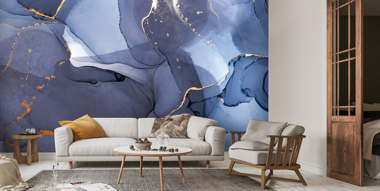 Blue Swirl Watercolour Wallpaper | Wallsauce US