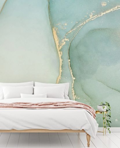 lichtgroene aanpasbare marmeren behangmuurschildering genaamd Light Teal Green Marble voor keukens en badkamers lichtgroene aanpasbare marmeren behangmuurschildering genaamd Light Teal Green Marble voor keukens en badkamers
