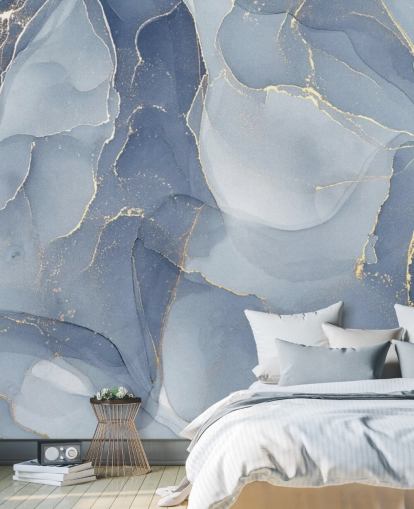 carta da parati murale in marmo blu e oro personalizzabile chiamata Overlapping Shades of Blue per cucine e bagni carta da parati murale in marmo blu e oro personalizzabile chiamata Overlapping Shades of Blue per cucine e bagni