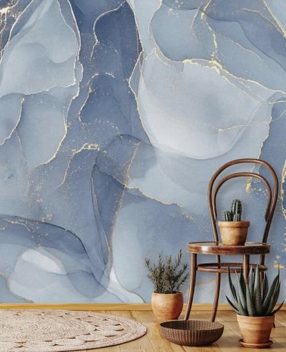 papier peint mural en marbre personnalisable bleu et or appelé Overlapping Shades of Blue pour les cuisines et les salles de bain papier peint mural en marbre personnalisable bleu et or appelé Overlapping Shades of Blue pour les cuisines et les salles de bain
