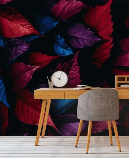 Rød, lilla og blå blad tapet Rød, lilla og blå blad tapet