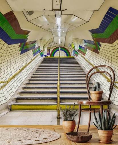 Mural de túnel 3D azul, vermelho e verde Mural de túnel 3D azul, vermelho e verde