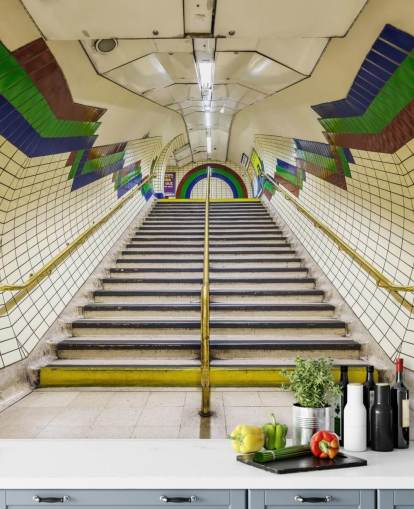 Decorazione murale 3D con tunnel blu, rosso e verde Decorazione murale 3D con tunnel blu, rosso e verde