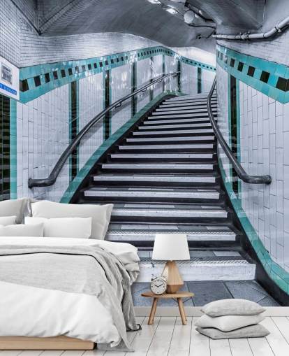 Turquoise Curve Stairs Underground Mural Turquoise Curve Stairs Underground Mural