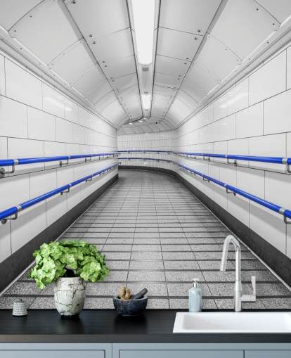 Blue and White Underground Wall Mural Blue and White Underground Wall Mural