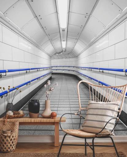 Blue and White Underground Wall Mural Blue and White Underground Wall Mural