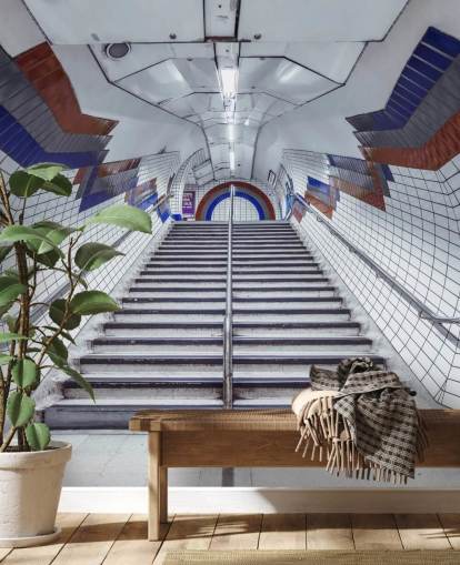 Mural subterrâneo vermelho e azul Mural subterrâneo vermelho e azul