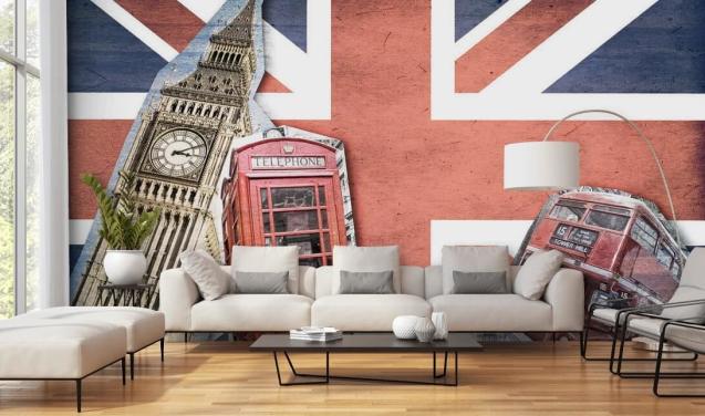 Union Jack London Collage vægmaleri