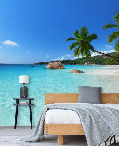 sininen räätälöitävä rantatapetti seinämaalaus nimeltä Anse Lazio Beach Seychelles toimistoihin sininen räätälöitävä rantatapetti seinämaalaus nimeltä Anse Lazio Beach Seychelles toimistoihin