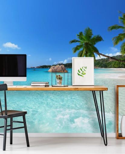 papier peint mural de plage personnalisable bleu appelé Anse Lazio Beach Seychelles pour les bureaux papier peint mural de plage personnalisable bleu appelé Anse Lazio Beach Seychelles pour les bureaux