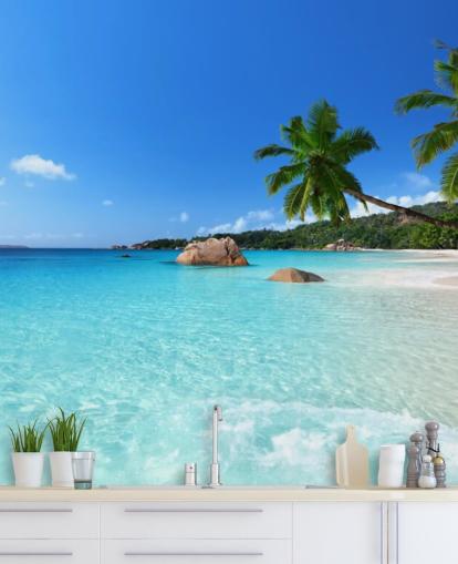 blå anpassningsbar strand tapet väggmålning som heter Anse Lazio Beach Seychellerna för kontor blå anpassningsbar strand tapet väggmålning som heter Anse Lazio Beach Seychellerna för kontor