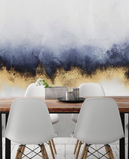 mural de papel pintado abstracto azul marino, dorado y blanco llamado Blue Mist de Elisabeth Fredriksson para dormitorios o salas de estar mural de papel pintado abstracto azul marino, dorado y blanco llamado Blue Mist de Elisabeth Fredriksson para dormitorios o salas de estar
