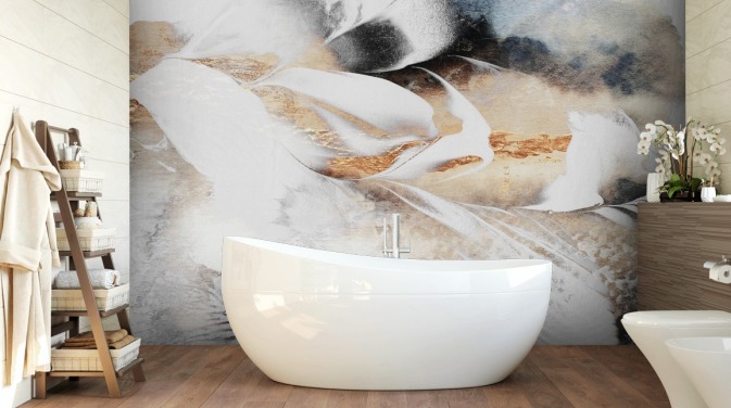 neutral custom abstract wallpaper mural called Soothe Your Soul by Elizabeth Fredriksson for bedrooms or bathrooms