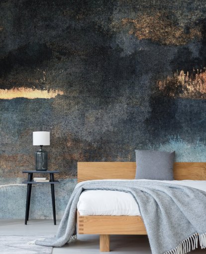 Personalisierbare Betontapete in Blau und Gold mit dem Titel Rain with Sun von Elizabeth Fredriksson für Schlafzimmer oder Badezimmer Personalisierbare Betontapete in Blau und Gold mit dem Titel Rain with Sun von Elizabeth Fredriksson für Schlafzimmer oder Badezimmer
