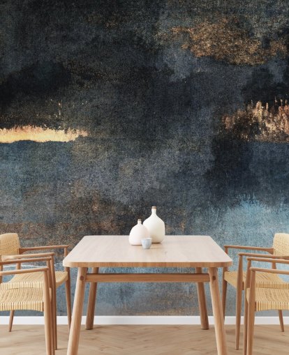 blue and gold customisable concrete wallpaper mural called Rain with Sun by Elizabeth Fredriksson for bedroom or bathroom blue and gold customisable concrete wallpaper mural called Rain with Sun by Elizabeth Fredriksson for bedroom or bathroom